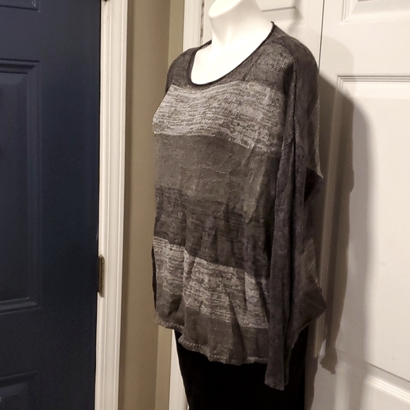 Eileen Fisher Organic Linen Women's Gray/Black Open Weave Sweater - Size Large - Picture 4 of 8